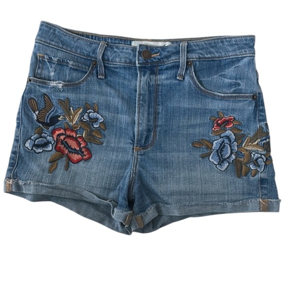 A&F Women's‎ High Waist Boho Cottagecore Embroidered Mini Cuff Jean Shorts 6 - Picture 1 of 9